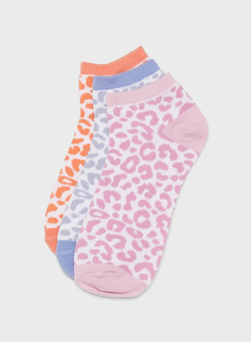 Ginger 3 Pack Jacquard Leopard Print Socks