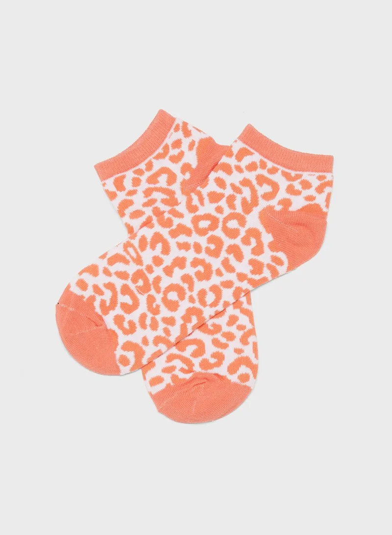 Ginger 3 Pack Jacquard Leopard Print Socks