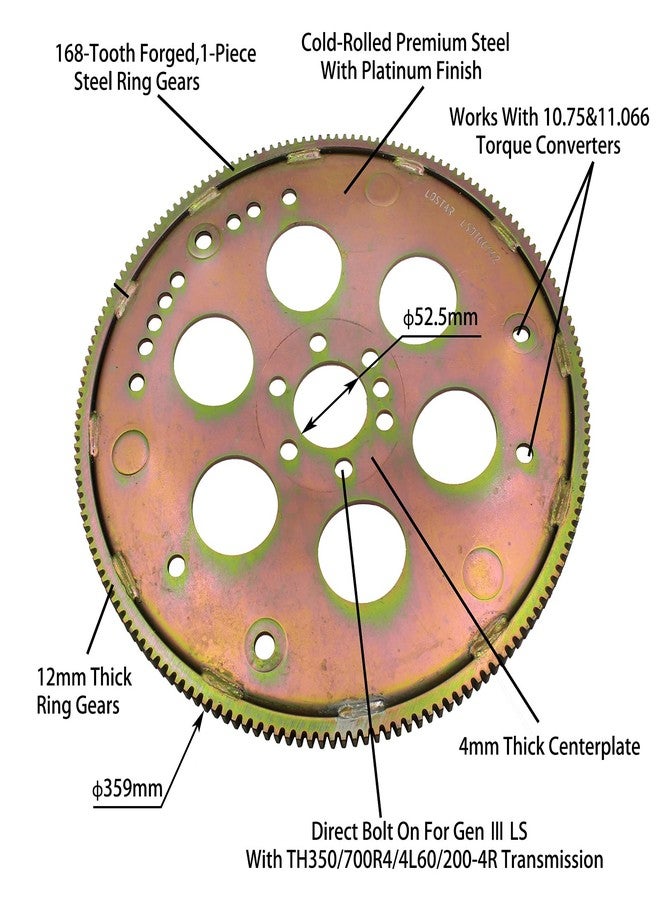 طقم محول ناقل الحركة YHB Flexplate شديد التحمل من الجيل الثالث لمحركات جنرال موتورز LS1 وLS2 وLS6 سعة 5.3/6.0 لتر إلى ناقل الحركة TH350/700R4/4L60 من عام 1997 حتى الآن - طقم محول Flexplate مع مسامير - Image 4