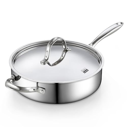 Cooks Standard مقلاة سوتيه من الفولاذ المقاوم للصدأ متعددة الطبقات 10.5 بوصة من كوكستاندرد، مقلاة عميقة سعة 4 لتر مع غطاء، أدوات طهي تعمل بالحث، مقبض بارد للمس - Image 1
