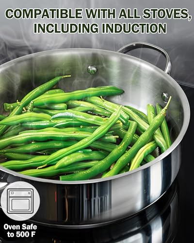 Cooks Standard مقلاة سوتيه من الفولاذ المقاوم للصدأ متعددة الطبقات 10.5 بوصة من كوكستاندرد، مقلاة عميقة سعة 4 لتر مع غطاء، أدوات طهي تعمل بالحث، مقبض بارد للمس - Image 4