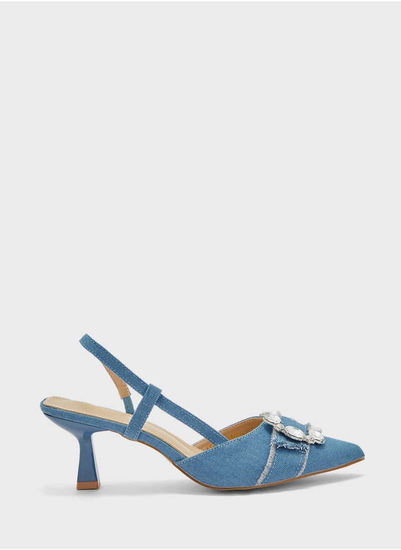 ELLA Embellish Buckle Sling Back Pump  - Image 1