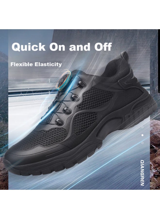 Strongman Qiangren 3515 Outdoor Casual Shoes For Men, New Generation Slip-on Shoes With Quick-release Buckle, Sports Running Shoes, Daily Hiking And Mountain Training Shoes For Men, Jd017, Black, Size 38 - Image 2