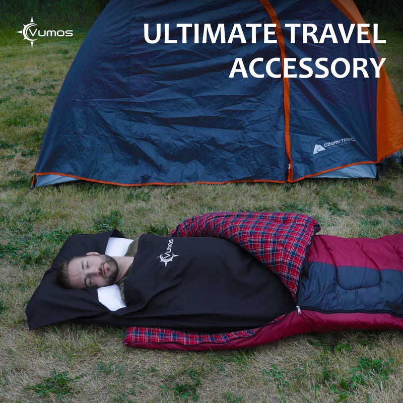 Vumos Sleeping Bag Liner and Camping Sheet - Silk Like Material for Travel - Has Full Length Zipper - Black - Image 2