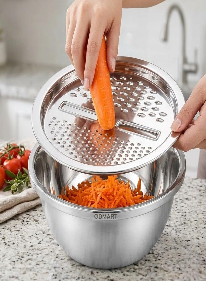 ODMART Stainless Steel 3-in-1 Kitchen Bowl Set with Grater Plate & Colander – Multi Purpose Food Prep Bowl for Washing Rice, Draining Vegetables, and Kitchen Preparation - Image 5