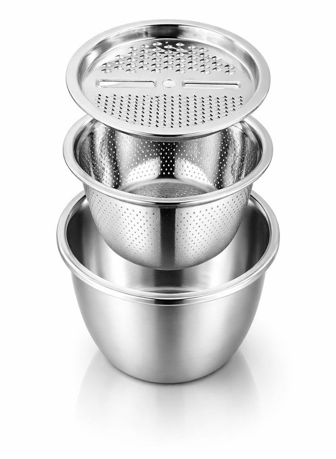 ODMART Stainless Steel 3-in-1 Kitchen Bowl Set with Grater Plate & Colander – Multi Purpose Food Prep Bowl for Washing Rice, Draining Vegetables, and Kitchen Preparation - Image 1