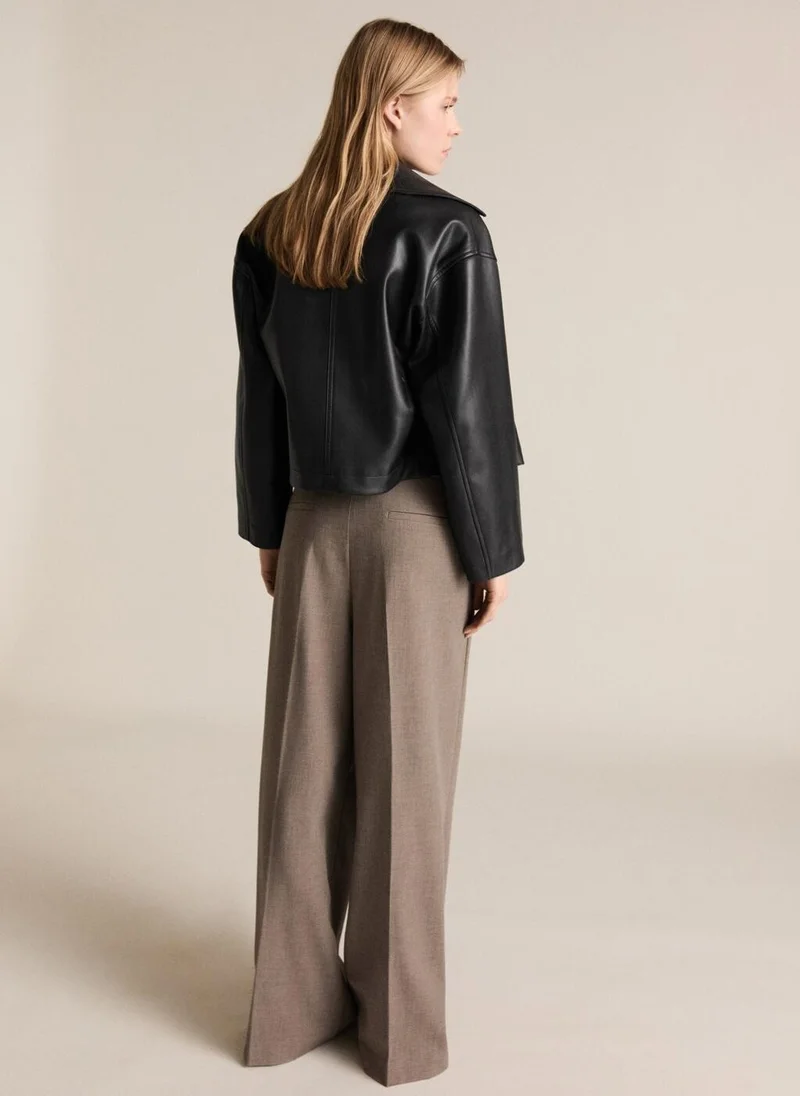 MANGO Leather-Effect Cropped Jacket