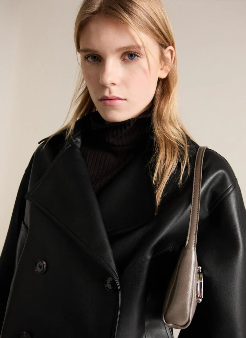MANGO Leather-Effect Cropped Jacket