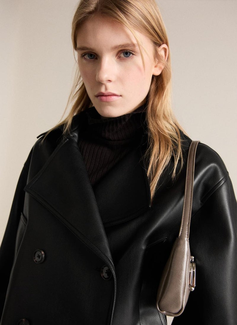 MANGO Leather-Effect Cropped Jacket  - Image 3