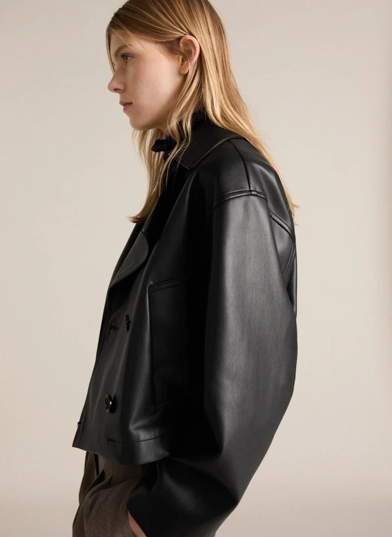 MANGO Leather-Effect Cropped Jacket