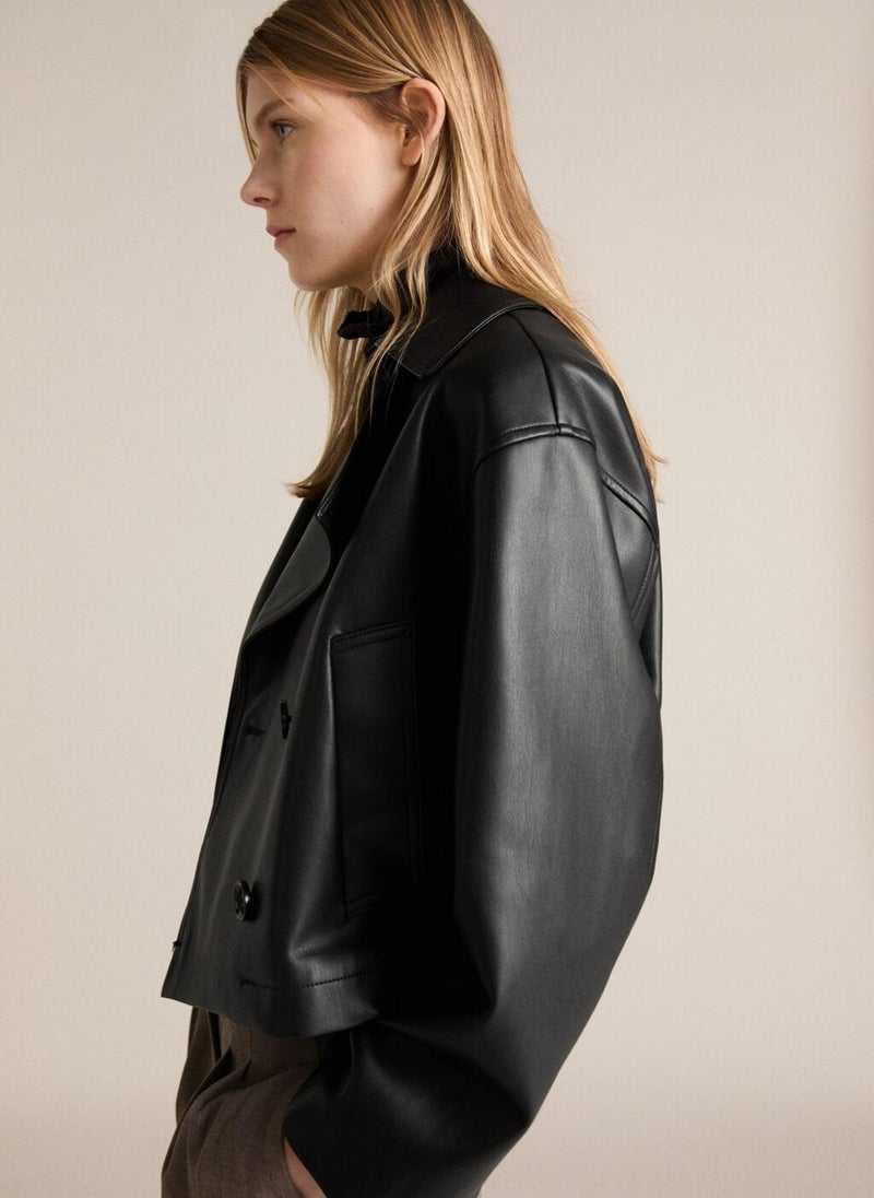 MANGO Leather-Effect Cropped Jacket  - Image 4