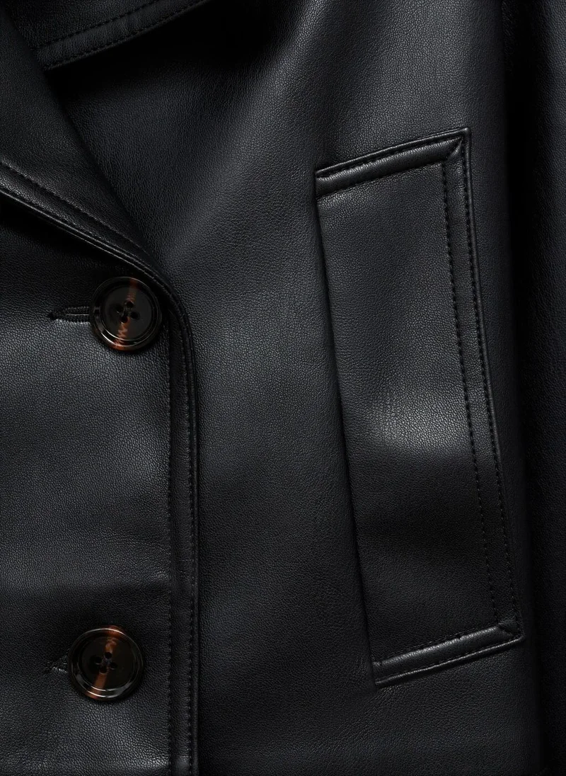 MANGO Leather-Effect Cropped Jacket
