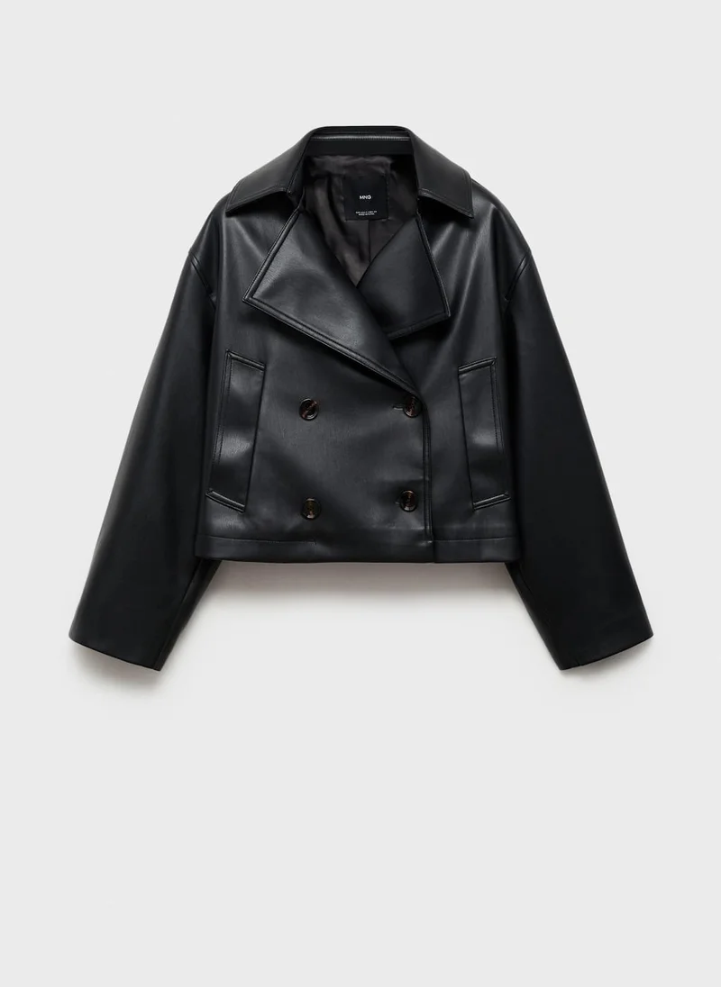 MANGO Leather-Effect Cropped Jacket