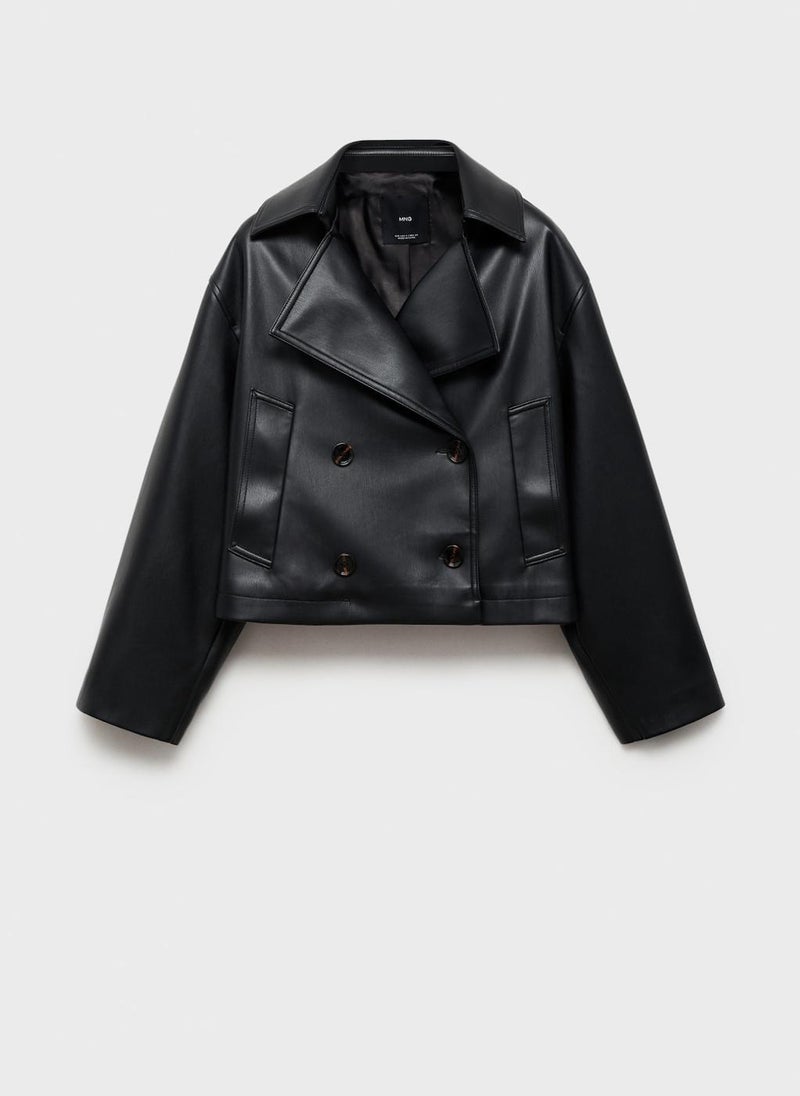 MANGO Leather-Effect Cropped Jacket  - Image 5