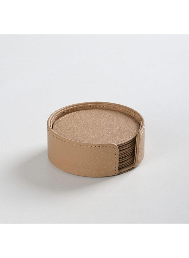 CASA BOTANICAL Hand Crafted Faux Leather Round Shaped Coaster Set of 6 Ideal for Office/Home/Table/Dining/Tea/Coffee (Beige) - Image 4