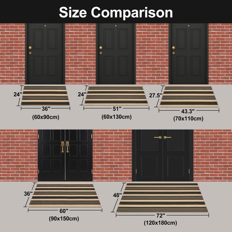 OJIA Outdoor Door Mat 27.5"x43", Black and Tan Outdoor Rugs Cotton Hand-Woven Front Door Rug Machine Washable Door Mats Striped Entry Rug for Front Porch/Farmhouse/Kitchen/Entryway/Outdoor Decor - Image 2
