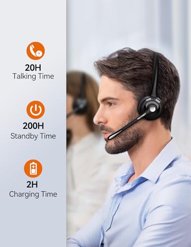 TECKNET سماعة بلوتوث TECKNET، سماعة لاسلكية مع ميكروفون لإلغاء الضوضاء للسائقين، سماعة بلوتوث فوق الأذن مع ميكروفون كتم للصوت للعمل - Image 5