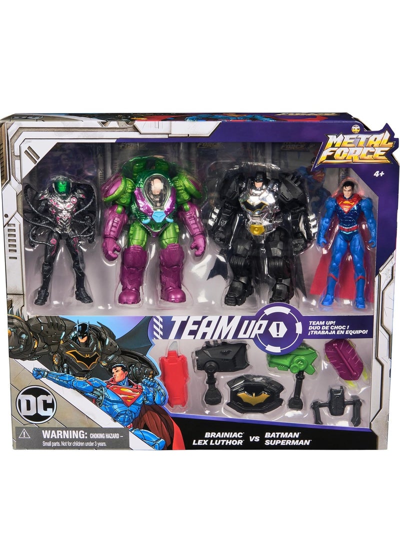 DC - DC Metal Force Team Up Brainiac And Lex Luthor VS Batman And Superman Action Figures - Image 1