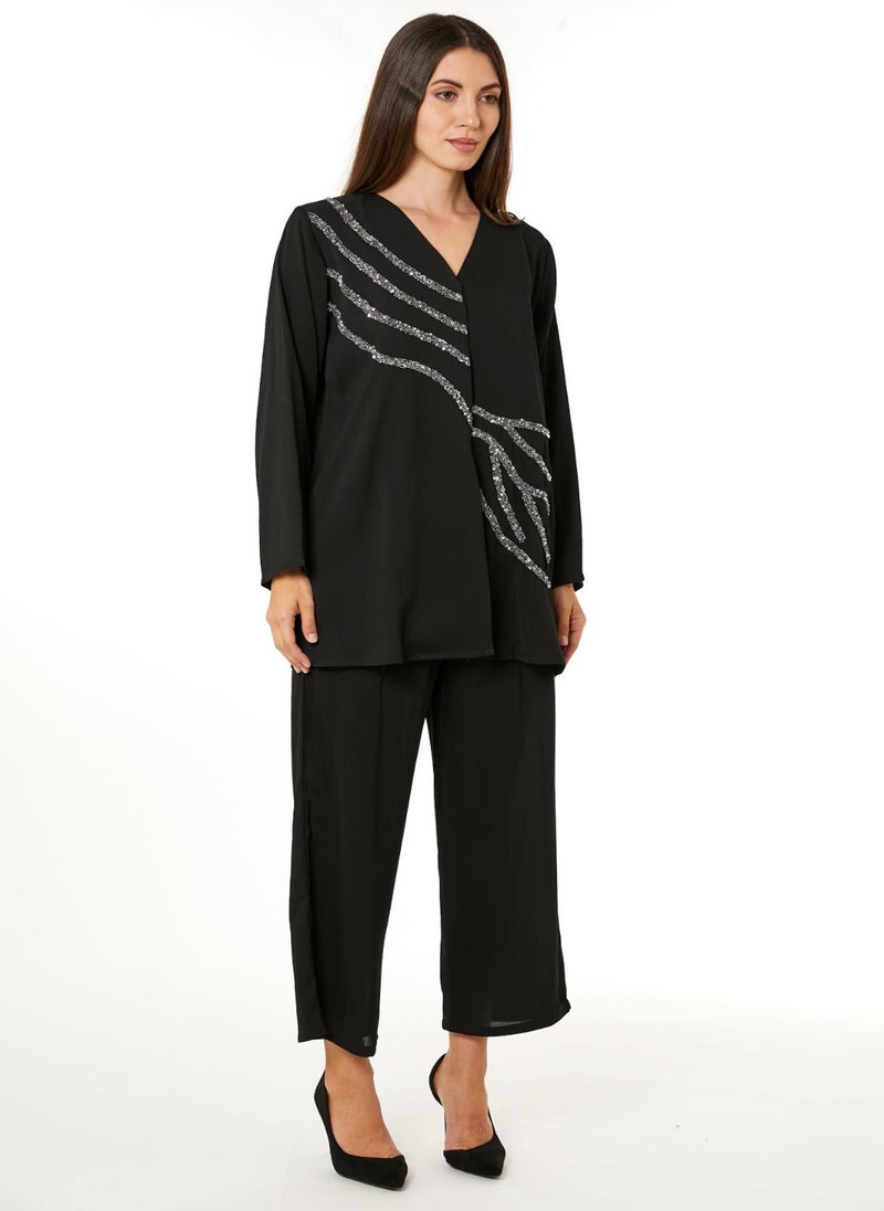 MOiSTREET Black Zoom Top and Pants Set - Image 1