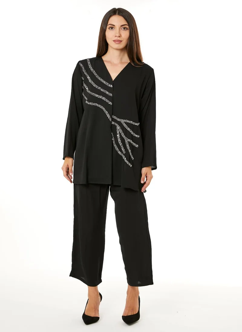 Moistreet MOiSTREET Black Zoom Top and Pants Set