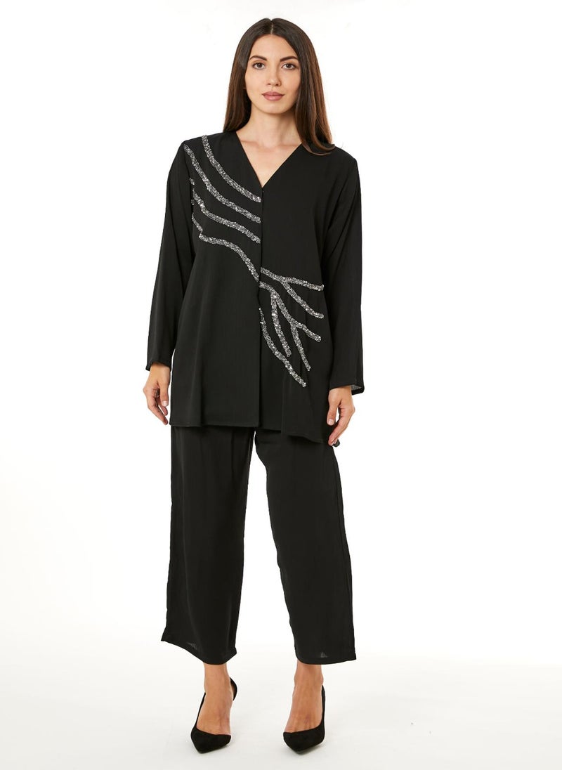MOiSTREET Black Zoom Top and Pants Set - Image 2