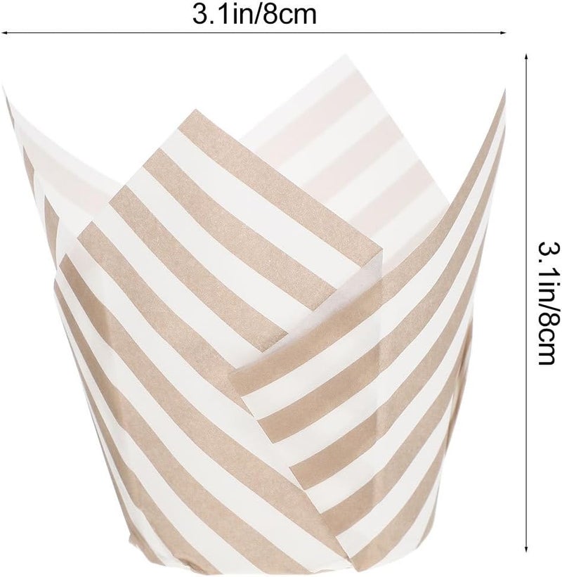 Flower Shaped Cupcake Wrappers and Muffin Liners, 100pcs White Striped Baking Cups, High Temperature Resistant, Oil-resistant Paper Baking Supplies for Home and Party Use - Image 2