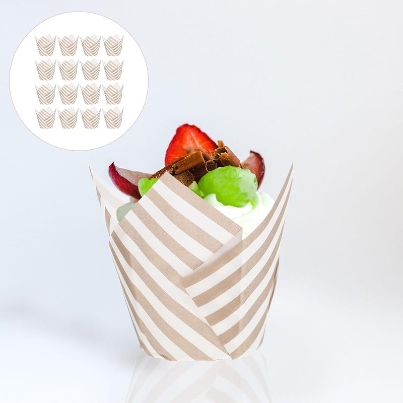 Flower Shaped Cupcake Wrappers and Muffin Liners, 100pcs White Striped Baking Cups, High Temperature Resistant, Oil-resistant Paper Baking Supplies for Home and Party Use - Image 4