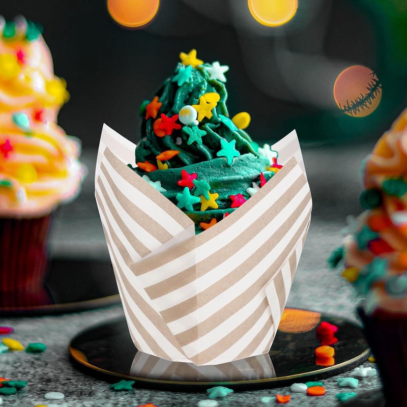 Flower Shaped Cupcake Wrappers and Muffin Liners, 100pcs White Striped Baking Cups, High Temperature Resistant, Oil-resistant Paper Baking Supplies for Home and Party Use - Image 5