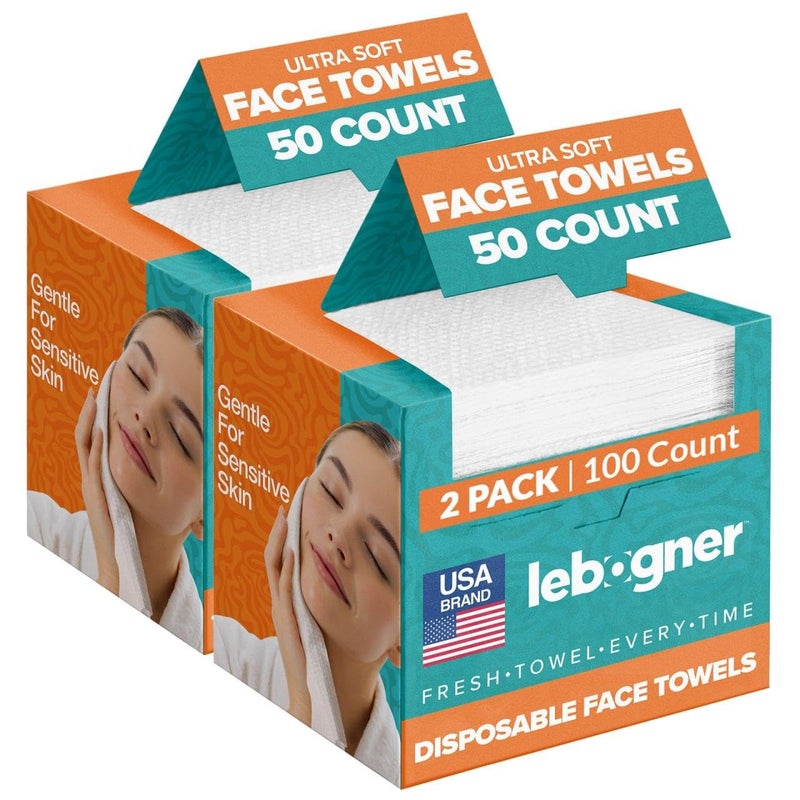 lebogner Face Towels - Ultra Soft and Thick Disposable Face Towelettes for Women - Biodegradable Facial Towels for Sensitive Skin - Face Cleansing, Makeup Removal, 10x12 Extra Large - 100 Pack - Image 1