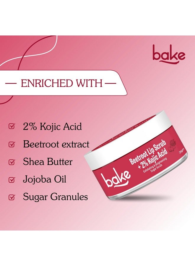BAKE 2% Kojic Acid Beetroot Lip Scrub for Dark Pigmented Lips with Sugar Granules for Dry & Pink Lips, For Men & Women - 25g - Image 3