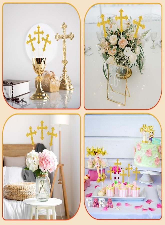 MixTeach 24 Pieces Gold Glitter Cross Centerpiece Sticks for Tables, Double Side Shiny Baptism Party Table Toppers for Religious Christening God Bless Baby Shower Wedding Birthday Party Decoration - Image 5