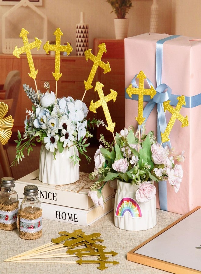MixTeach 24 Pieces Gold Glitter Cross Centerpiece Sticks for Tables, Double Side Shiny Baptism Party Table Toppers for Religious Christening God Bless Baby Shower Wedding Birthday Party Decoration - Image 4
