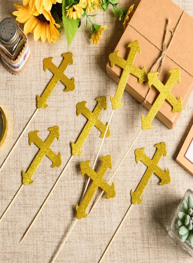 MixTeach 24 Pieces Gold Glitter Cross Centerpiece Sticks for Tables, Double Side Shiny Baptism Party Table Toppers for Religious Christening God Bless Baby Shower Wedding Birthday Party Decoration - Image 3