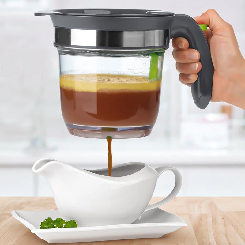 IVYHOME IVYHOME 4 Cups Plastic Fat Separator with Bottom Release Gravy Grease Separator Soup Oil Separator Measuring Cup 