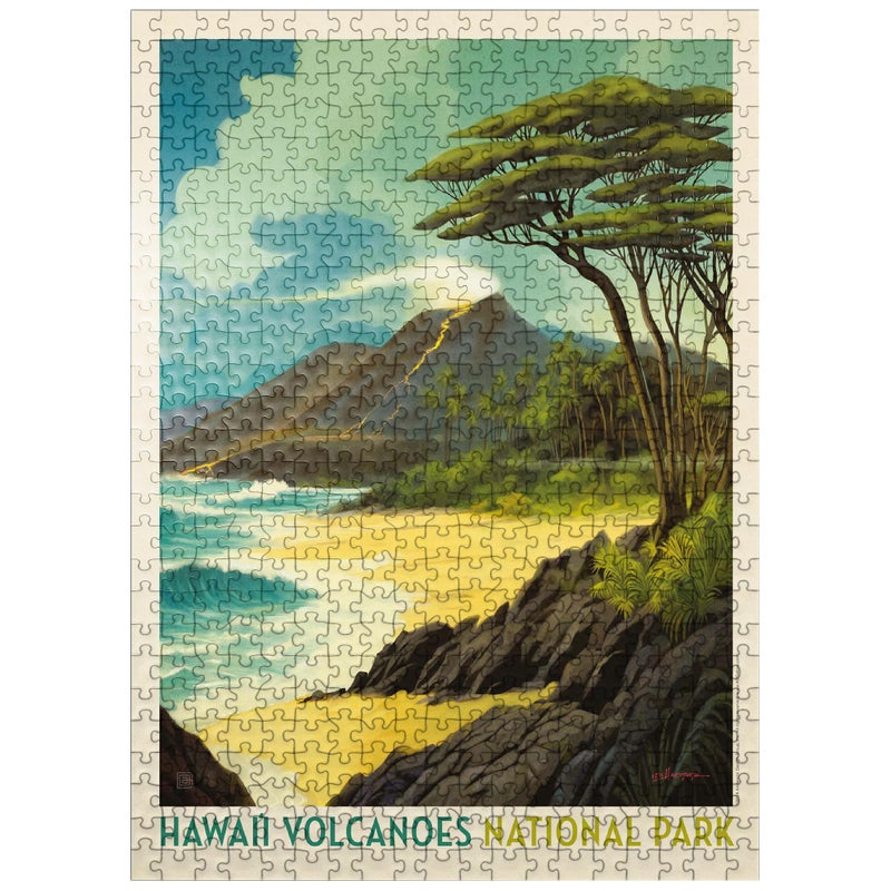 MyPuzzle.com MyPuzzle Hawaii Volcanoes National Park Lava in The Lagoon Vintage Poster Premium 500 Piece Jigsaw Puzzle for Adults - Image 3
