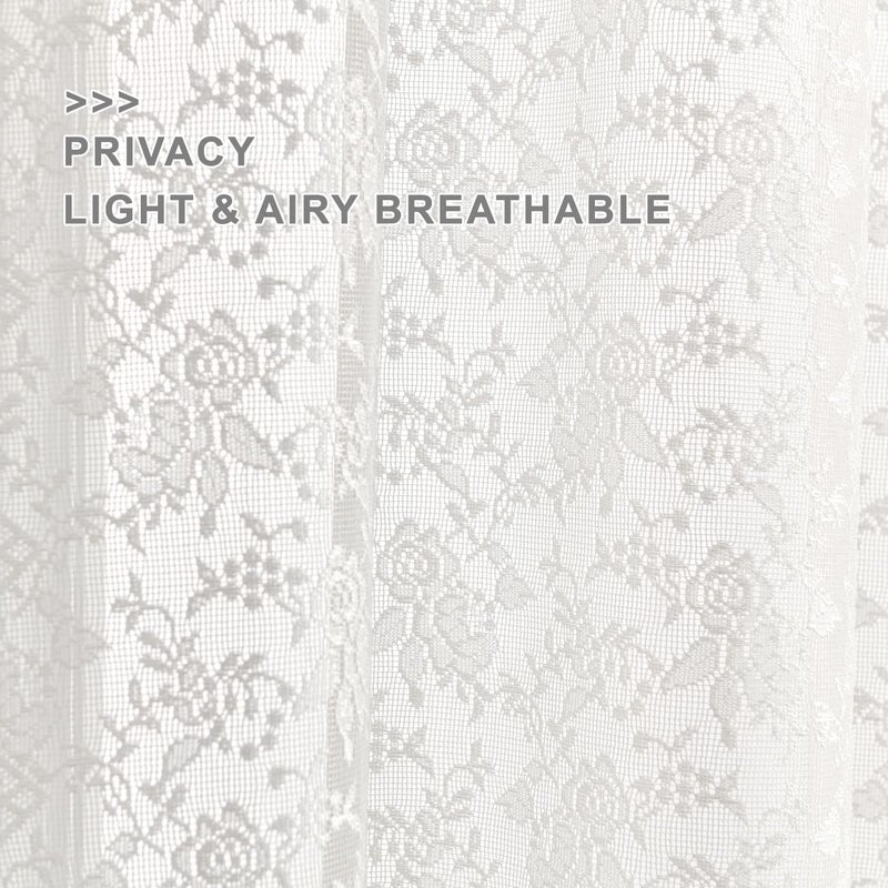 Finecity Lace Tier Curtains 36 Inch Length - Vintage Rose Floral Farmhouse Lace Kitchen Curtains  Short Lace Cafe Curtains For Small Windows  Scalloped Lace Curtains  W25 X L36 Inch  2 Panels  Ivory - Image 4