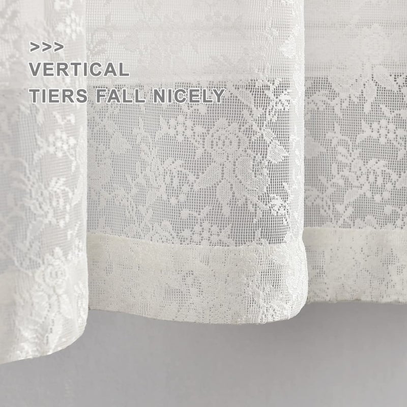 Finecity Lace Tier Curtains 36 Inch Length - Vintage Rose Floral Farmhouse Lace Kitchen Curtains  Short Lace Cafe Curtains For Small Windows  Scalloped Lace Curtains  W25 X L36 Inch  2 Panels  Ivory - Image 5