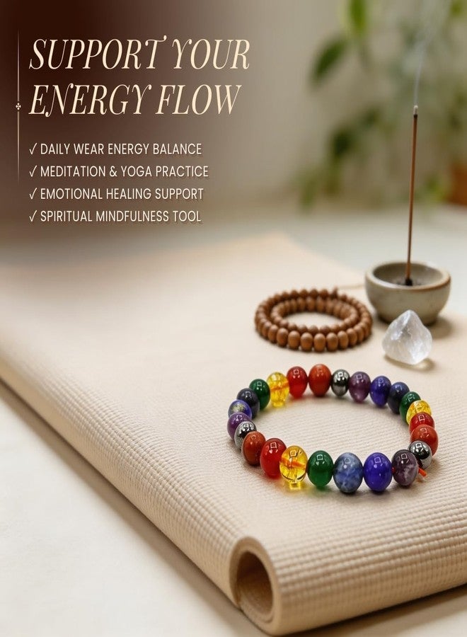 Plus Value 7 Chakra Bracelet For Men & Women Seven Chakra Stone Bracelet for Reiki Healing Numerology Natural Crystal Original Charged Activated Energized Beaded Bracelets (Beads Size 8mm) - Image 3
