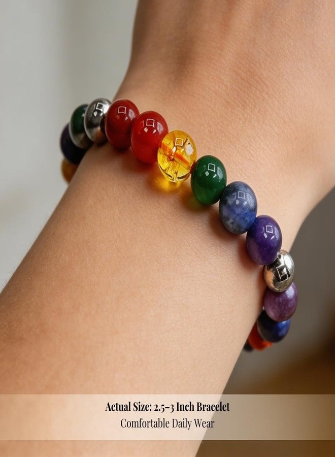 Plus Value 7 Chakra Bracelet For Men & Women Seven Chakra Stone Bracelet for Reiki Healing Numerology Natural Crystal Original Charged Activated Energized Beaded Bracelets (Beads Size 8mm) - Image 5