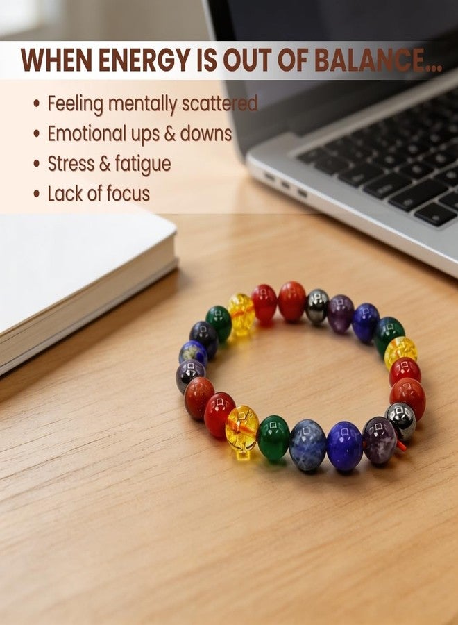 Plus Value 7 Chakra Bracelet For Men & Women Seven Chakra Stone Bracelet for Reiki Healing Numerology Natural Crystal Original Charged Activated Energized Beaded Bracelets (Beads Size 8mm) - Image 4