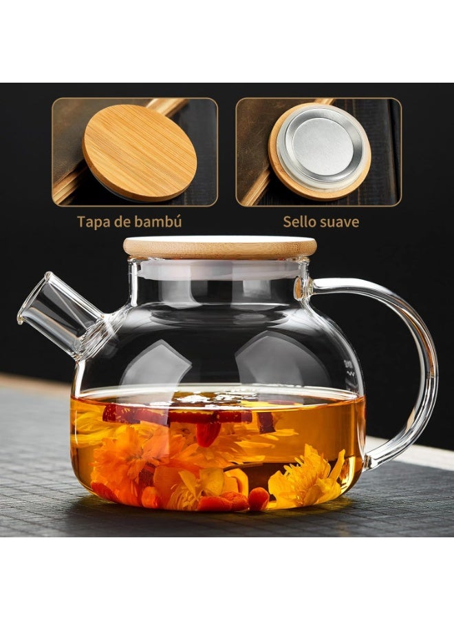 Generic 1000ml Heat-Resistant Clear Glass Teapot – Elegantly Designed Teapot with Wooden Lid – Suitable for preparing tea, herbal infusions, and hot and cold beverages – Home and Office Use - Image 4
