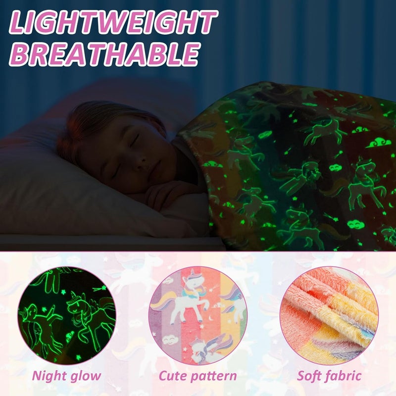 windforgecraft Glow in The Dark Blanket Soft Blanket Cute Throw Blanket Colorful Kids Throw Luminous Blanket Bedding Blanket Glow in The Dark Animal Throw Blanket Blanket for Kids Boys Girls Teens(Style 1) - Image 5