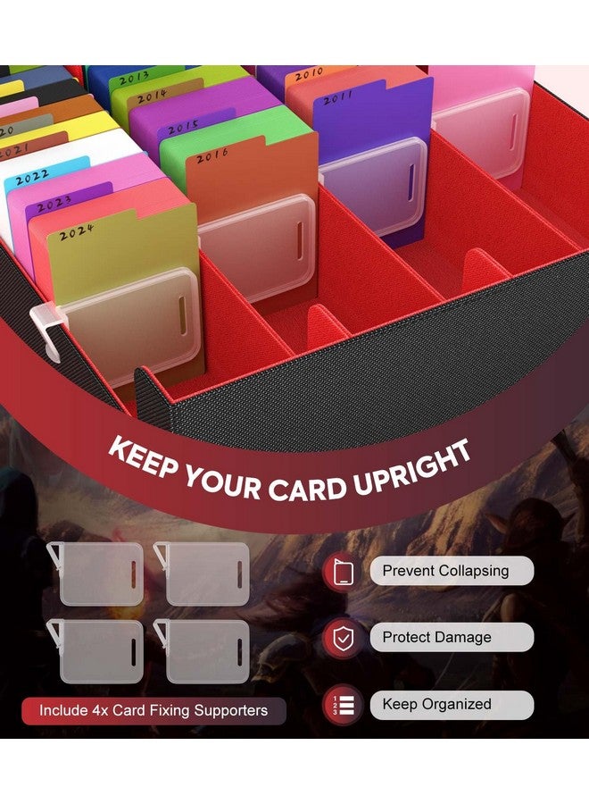 MoKo Trading Card Storage Box, 3000+ Mtg Deck Box With 24 Colorful Dividers & 4 Card Supporters, Commander Card Deck Case Fits For Magic Game Cards, Yugioh, Tcg, Ptg And Sport Cards, Black Red - Image 4