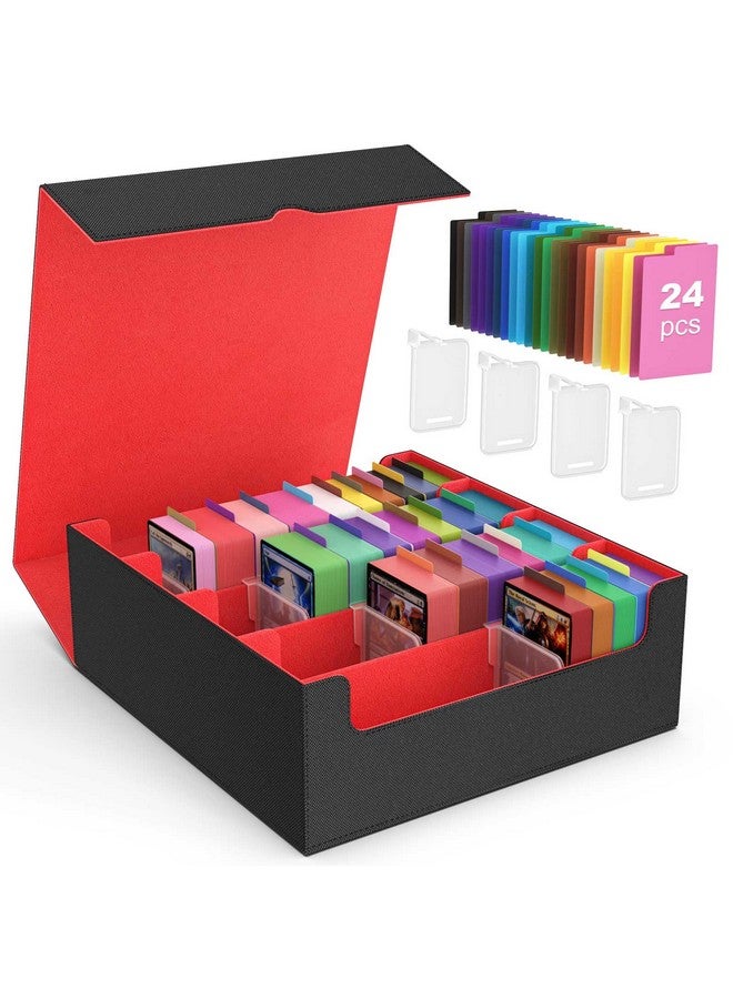 MoKo Trading Card Storage Box, 3000+ Mtg Deck Box With 24 Colorful Dividers & 4 Card Supporters, Commander Card Deck Case Fits For Magic Game Cards, Yugioh, Tcg, Ptg And Sport Cards, Black Red - Image 1