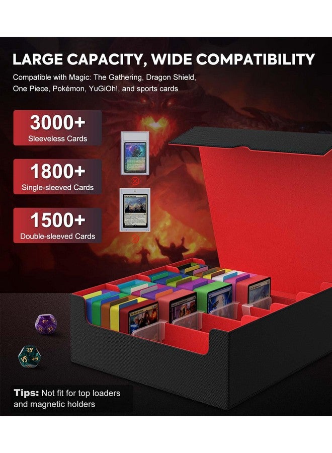 MoKo Trading Card Storage Box, 3000+ Mtg Deck Box With 24 Colorful Dividers & 4 Card Supporters, Commander Card Deck Case Fits For Magic Game Cards, Yugioh, Tcg, Ptg And Sport Cards, Black Red - Image 3