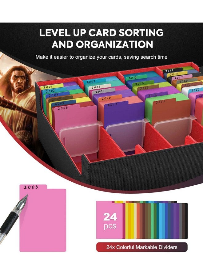 MoKo Trading Card Storage Box, 3000+ Mtg Deck Box With 24 Colorful Dividers & 4 Card Supporters, Commander Card Deck Case Fits For Magic Game Cards, Yugioh, Tcg, Ptg And Sport Cards, Black Red - Image 5