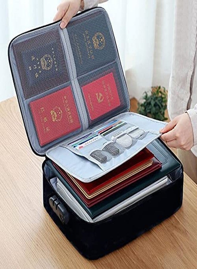 FASHOLIC Polyester Document Bag Waterproof 2-Layer Portfolio Storage Bag With Password Lock, A4 Letter Size Portable Document Organizer - Image 1