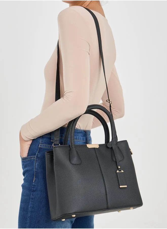 ستايلي Textured Tote Handbag with Tag Drop and Detachable Strap