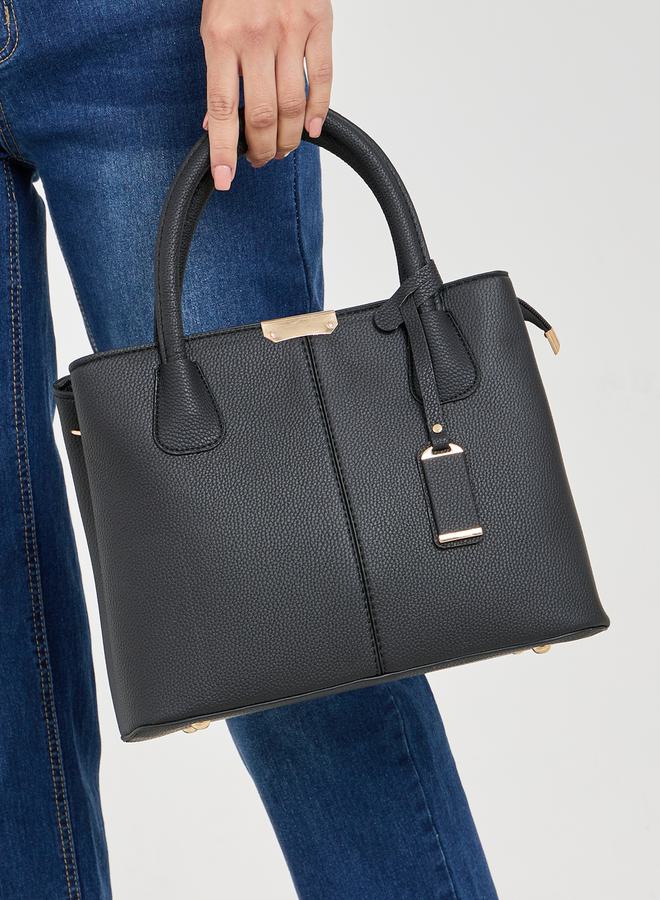 Styli Textured Tote Handbag with Tag Drop and Detachable Strap - Image 4