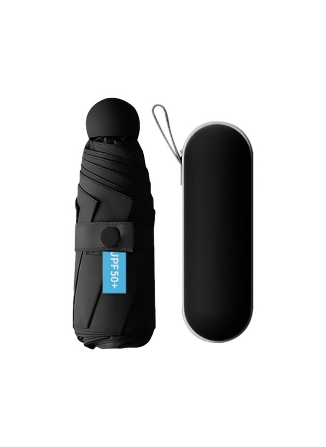 Generic Portable Capsule Umbrella with Storage Box 99% UV Protection Windproof Umbrella Pocket-Sized Umbrella for Commuting, Shopping, Outdoor, Car Backup Black  - Image 1